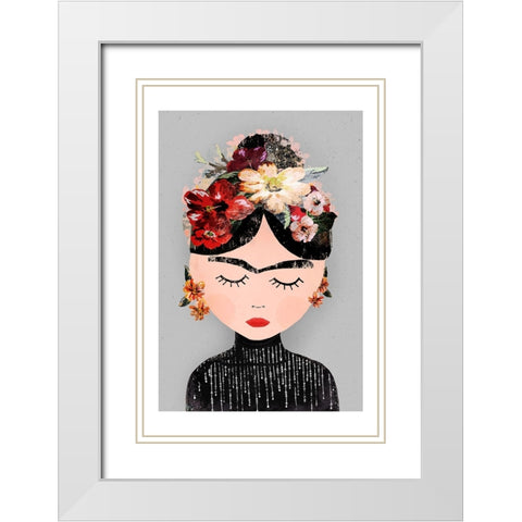 Frida (Special Edition) White Modern Wood Framed Art Print with Double Matting by Treechild