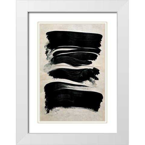 Black Strokes White Modern Wood Framed Art Print with Double Matting by Treechild