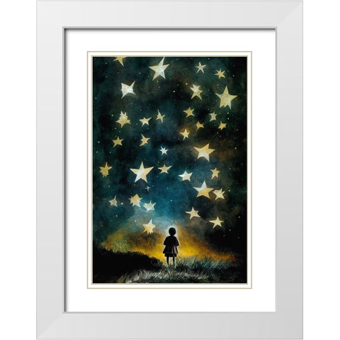 Look To The Stars White Modern Wood Framed Art Print with Double Matting by Treechild