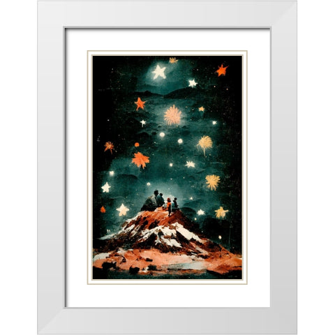 Night Of The Stars White Modern Wood Framed Art Print with Double Matting by Treechild