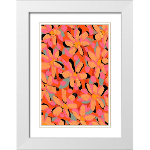 Yellow Flower Pattern White Modern Wood Framed Art Print with Double Matting by Treechild