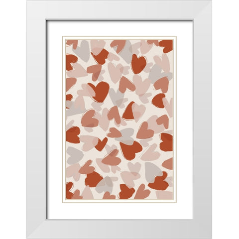 Pastel Hearts White Modern Wood Framed Art Print with Double Matting by Treechild