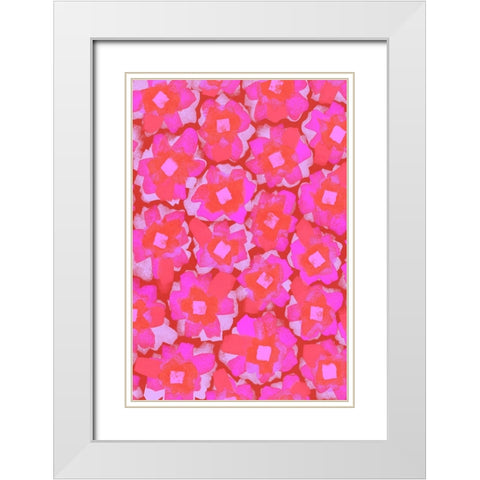 Cute Pink Blossom Pattern White Modern Wood Framed Art Print with Double Matting by Treechild