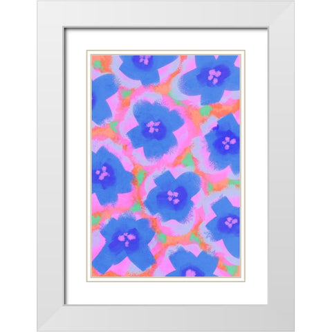 Purple Flowers Pattern White Modern Wood Framed Art Print with Double Matting by Treechild