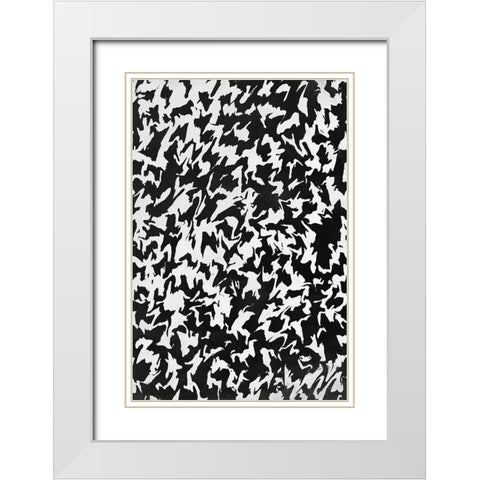 Black And White Zig Zag Pattern White Modern Wood Framed Art Print with Double Matting by Treechild
