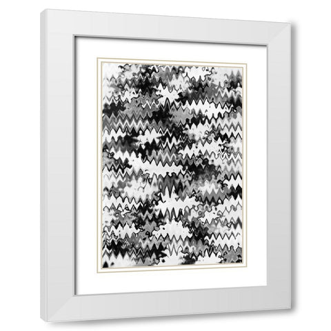 Black And White Zig Zag Pattern White Modern Wood Framed Art Print with Double Matting by Treechild