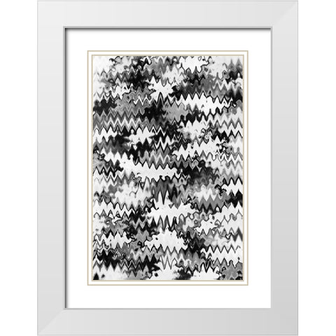 Black And White Zig Zag Pattern White Modern Wood Framed Art Print with Double Matting by Treechild