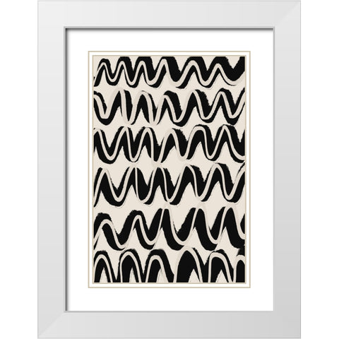 Beige Black Waves Pattern White Modern Wood Framed Art Print with Double Matting by Treechild