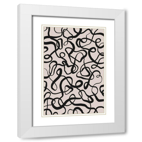 Simple Black Loops Pattern White Modern Wood Framed Art Print with Double Matting by Treechild