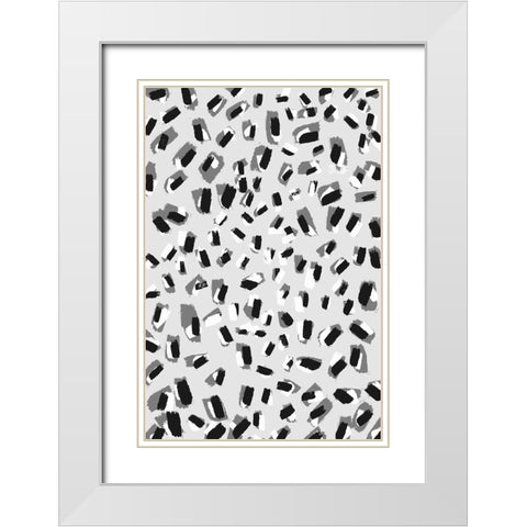 Black And White Little Strokes White Modern Wood Framed Art Print with Double Matting by Treechild