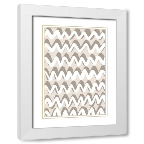 White and Beige ZigZag Pattern White Modern Wood Framed Art Print with Double Matting by Treechild