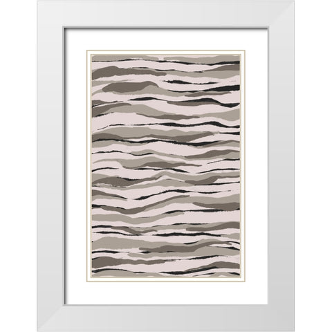Grey And Beige Waves White Modern Wood Framed Art Print with Double Matting by Treechild