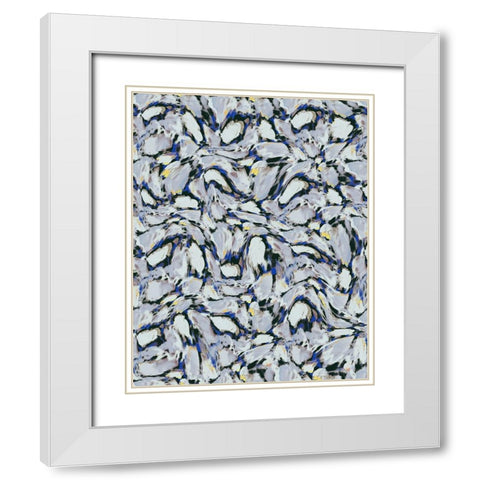Blue Ice Flowers Pattern White Modern Wood Framed Art Print with Double Matting by Treechild