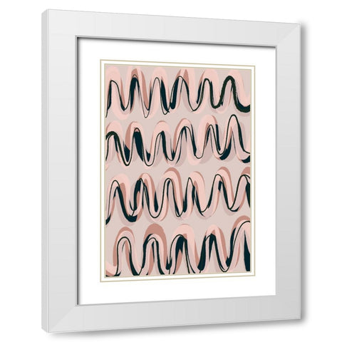 Beige Blue Pastel Waves White Modern Wood Framed Art Print with Double Matting by Treechild