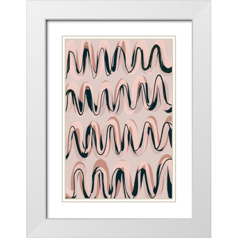 Beige Blue Pastel Waves White Modern Wood Framed Art Print with Double Matting by Treechild