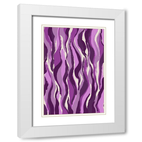 Purple Tiger Pattern White Modern Wood Framed Art Print with Double Matting by Treechild