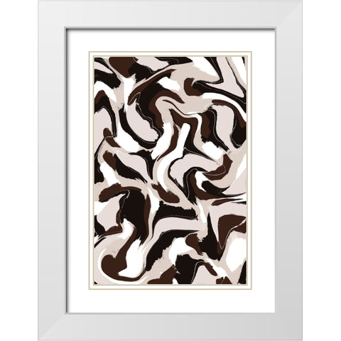 White Beige Brown Pattern White Modern Wood Framed Art Print with Double Matting by Treechild