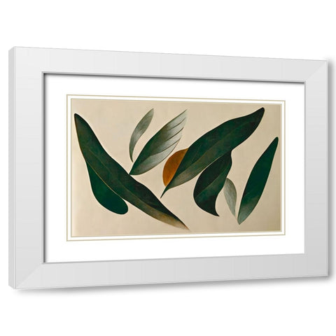 Floating Leafs White Modern Wood Framed Art Print with Double Matting by Treechild