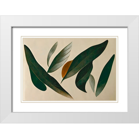 Floating Leafs White Modern Wood Framed Art Print with Double Matting by Treechild