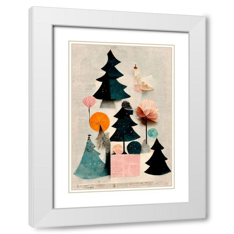 Cute Pine Tree Composition White Modern Wood Framed Art Print with Double Matting by Treechild