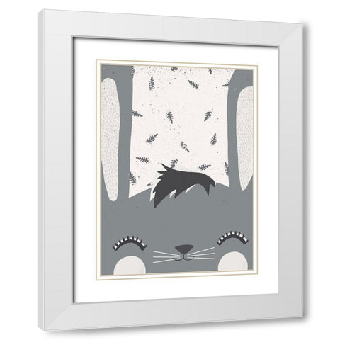 Little Bunny White Modern Wood Framed Art Print with Double Matting by Treechild