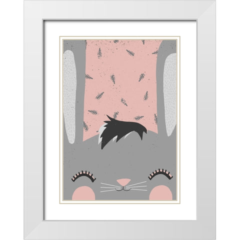 Little Bunny (pink) White Modern Wood Framed Art Print with Double Matting by Treechild