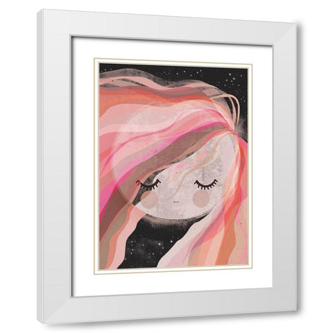 Moon Girl White Modern Wood Framed Art Print with Double Matting by Treechild