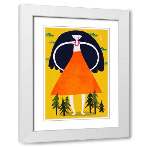 Girant Girl White Modern Wood Framed Art Print with Double Matting by Treechild