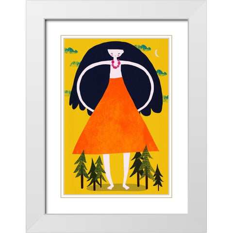 Girant Girl White Modern Wood Framed Art Print with Double Matting by Treechild