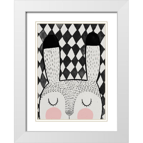 Bunny White Modern Wood Framed Art Print with Double Matting by Treechild
