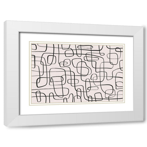 Thin Lines Pattern White Modern Wood Framed Art Print with Double Matting by Treechild