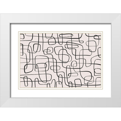 Thin Lines Pattern White Modern Wood Framed Art Print with Double Matting by Treechild