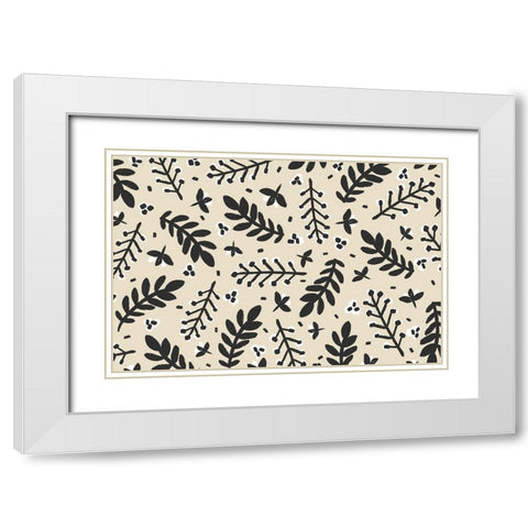 Branches on Beige Background Square White Modern Wood Framed Art Print with Double Matting by Treechild