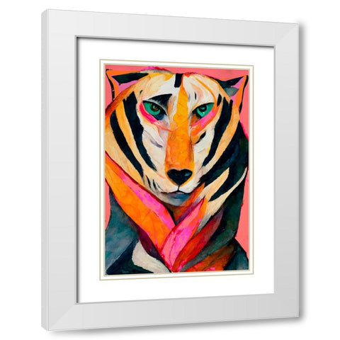 The Tiger White Modern Wood Framed Art Print with Double Matting by Treechild