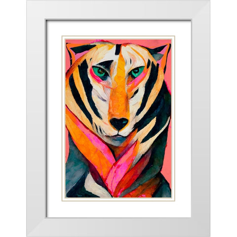 The Tiger White Modern Wood Framed Art Print with Double Matting by Treechild