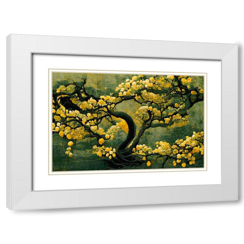 Sakura Tree White Modern Wood Framed Art Print with Double Matting by Treechild