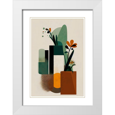 Geometric Vases White Modern Wood Framed Art Print with Double Matting by Treechild