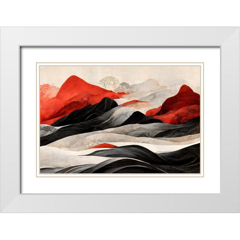 Red Mountains White Modern Wood Framed Art Print with Double Matting by Treechild