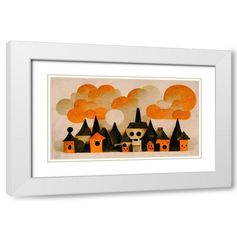 Spooky Wooky Village White Modern Wood Framed Art Print with Double Matting by Treechild