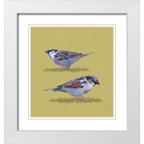 Sparrows White Modern Wood Framed Art Print with Double Matting by Caballero, Franco
