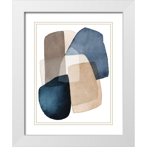 Blue Brown Blocks White Modern Wood Framed Art Print with Double Matting by Pienaar, Kathrin