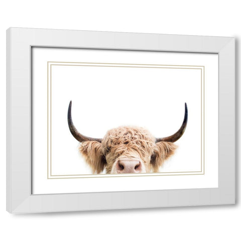 Peeking Cow White Modern Wood Framed Art Print with Double Matting by Pienaar, Kathrin