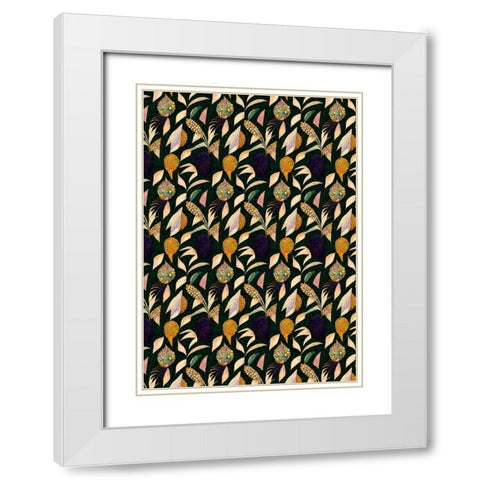 Leafs And Corn Pattern White Modern Wood Framed Art Print with Double Matting by Treechild
