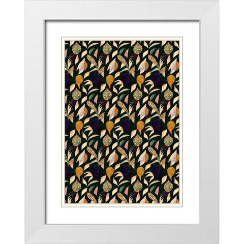 Leafs And Corn Pattern White Modern Wood Framed Art Print with Double Matting by Treechild