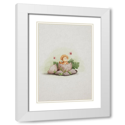 Kawaii Dinosaur White Modern Wood Framed Art Print with Double Matting by Thai, Xuan