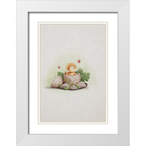 Kawaii Dinosaur White Modern Wood Framed Art Print with Double Matting by Thai, Xuan