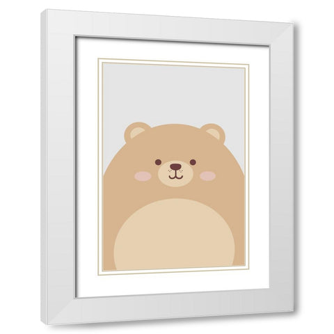 Cute Bear White Modern Wood Framed Art Print with Double Matting by Thai, Xuan