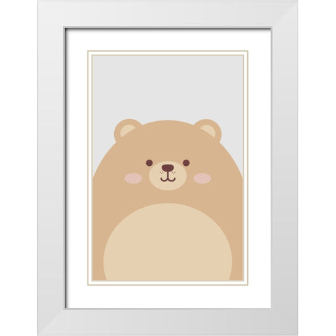 Cute Bear White Modern Wood Framed Art Print with Double Matting by Thai, Xuan