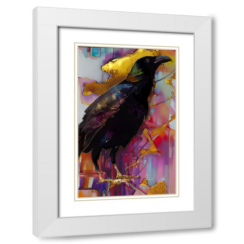Raven with Pink and Gold White Modern Wood Framed Art Print with Double Matting by Day, Ruth