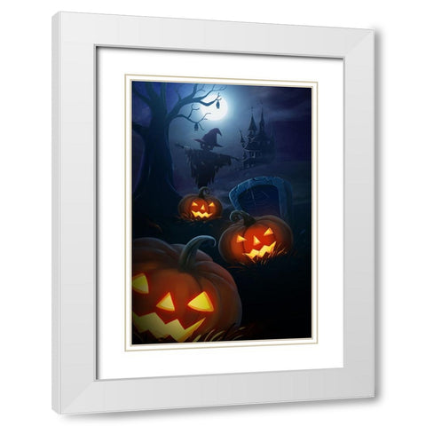 Pumpkin Night White Modern Wood Framed Art Print with Double Matting by Thai, Xuan